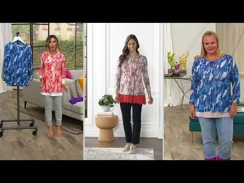 LOGO Layers by Lori Goldstein Printed 3/4-Sleeve Sheer...