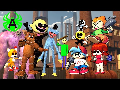 FNF animation 3D cartoon but Huggy wuggy Baldi and...